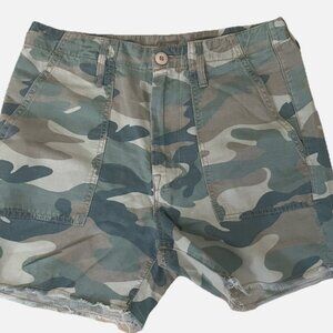 MOTHER Women's Camo Shaker Chop Green Linen Blend Shorts Size 26
